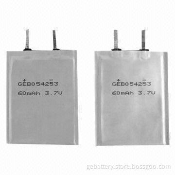 Ultrathin Li-polymer Batteries with 3.7V Nominal Voltage and 60mAh Nominal Capacity